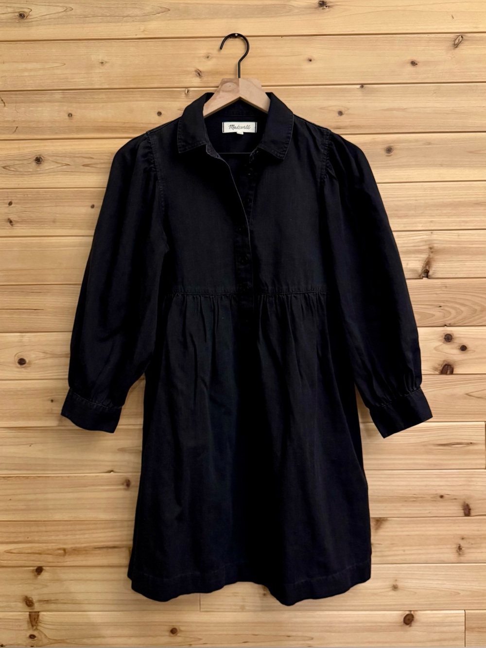 Madewell XXS Black Denim Babydoll Cotton Shirtdress Basics Fall Winter Academia